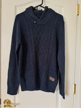 Emerald Isle Knitwear Killarney Cable Knit Sweater Wool Blend Blue Medium